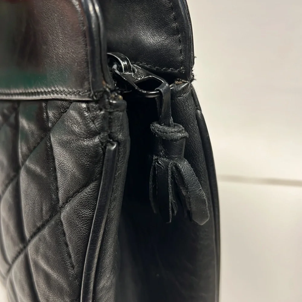 Linea Gani Vintage Quilted Leather Ziptop Clutch Bag